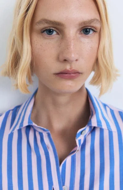 Mango Stripe Short Sleeve Button-up Shirt In Blue