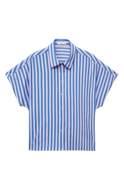 Mango Stripe Short Sleeve Button-up Shirt In Blue