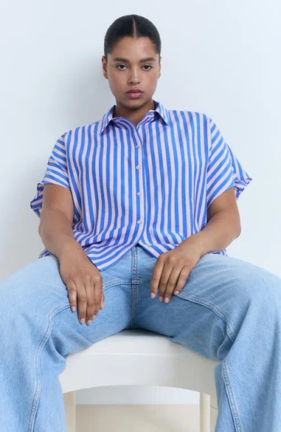 Mango Stripe Short Sleeve Button-up Shirt In Blue