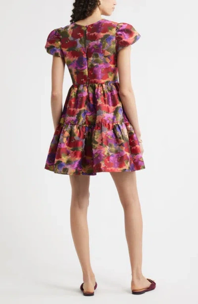 Chelsea28 Puff Sleeve Floral Jacquard Tiered Dress In Multi