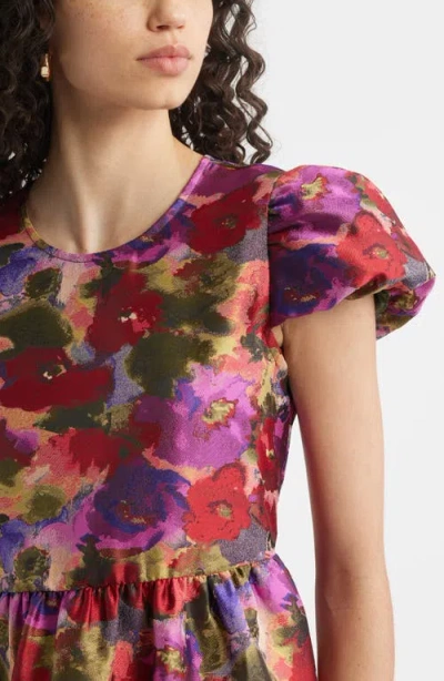 Chelsea28 Puff Sleeve Floral Jacquard Tiered Dress In Multi