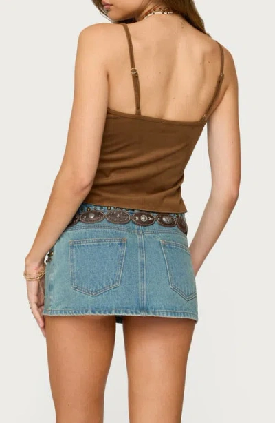 Edikted Split Front Faux Suede Tank Top In Brown