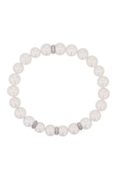 Sheryl Lowe Pearl 8mm Bead Bracelet With 3 Diamond Rondelles