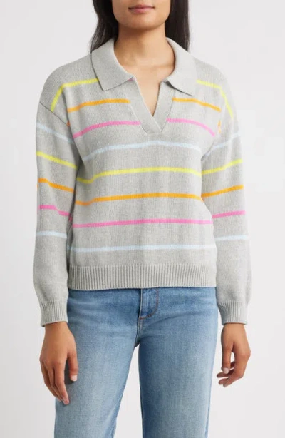 Hatley Stripe Johnny Collar Sweater In Gray