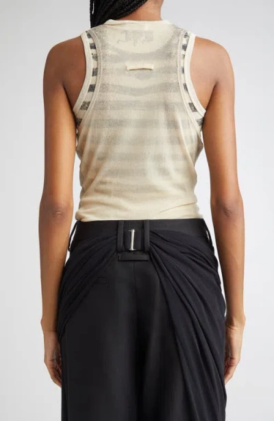 Jean Paul Gaultier Tattoo Print Double Layer Mesh Tank In Neutral