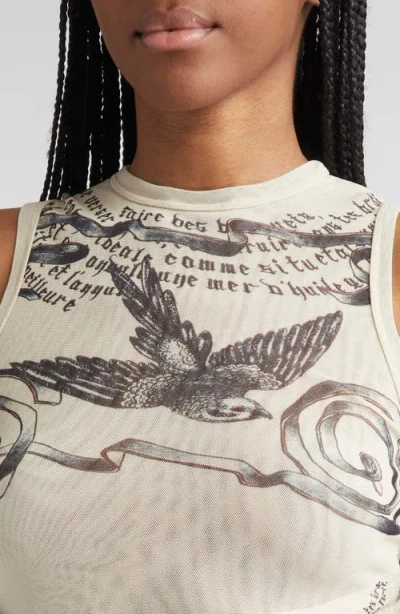 Jean Paul Gaultier Tattoo Print Double Layer Mesh Tank In Neutral