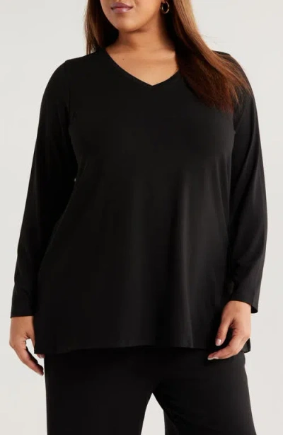 Eileen Fisher Long Sleeve V-neck Tunic In Black