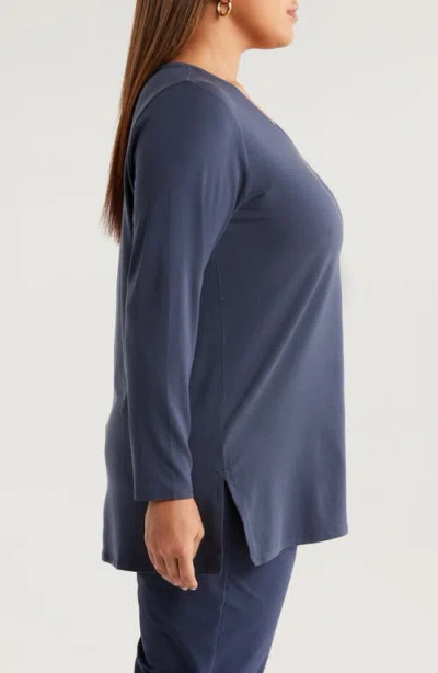 Eileen Fisher Long Sleeve V-neck Tunic In Blue