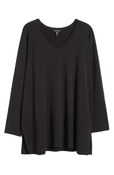 Eileen Fisher Long Sleeve V-neck Tunic In Black