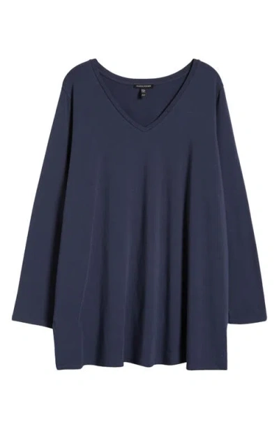 Eileen Fisher Long Sleeve V-neck Tunic In Blue