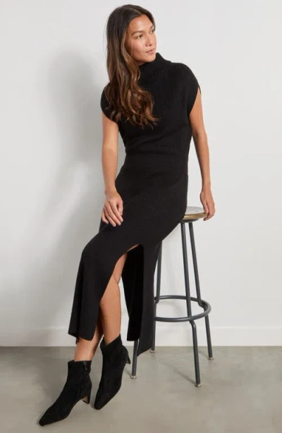 Splendid Madeline Rib Turtleneck Maxi Sweater Dress In Black