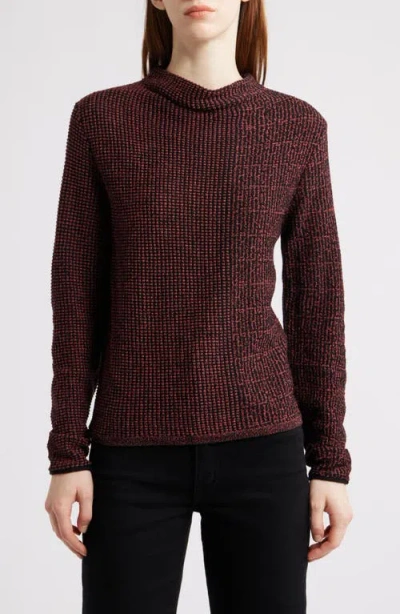 Nic + Zoe Nic+zoe Pixel Knit Funnel Neck Sweater In Burgundy