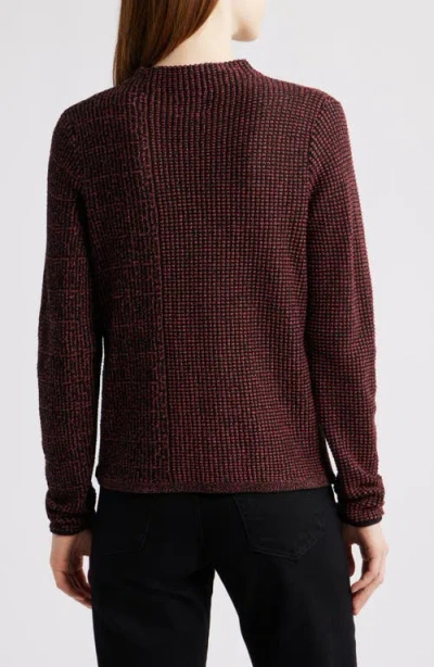 Nic + Zoe Nic+zoe Pixel Knit Funnel Neck Sweater In Burgundy