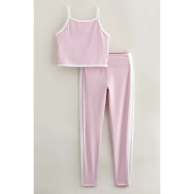 Zella Girl Kids' Earn Your Stripes Crop Tank & Leggings Set In Pink