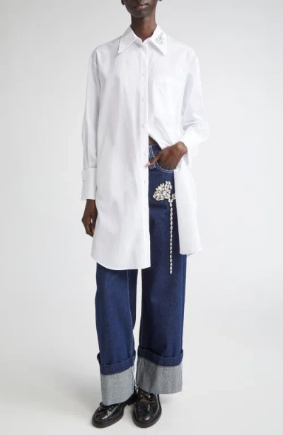 Simone Rocha Crystal Carnation High Waist Cuffed Carpenter Boyfriend Jeans
