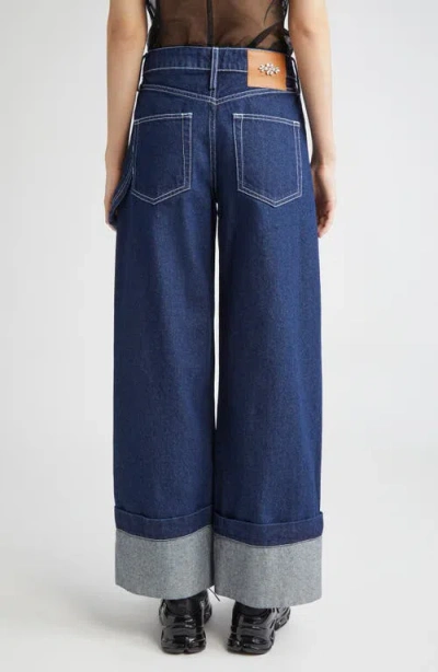 Simone Rocha Crystal Carnation High Waist Cuffed Carpenter Boyfriend Jeans
