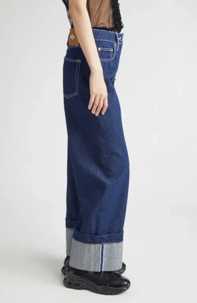 Simone Rocha Crystal Carnation High Waist Cuffed Carpenter Boyfriend Jeans