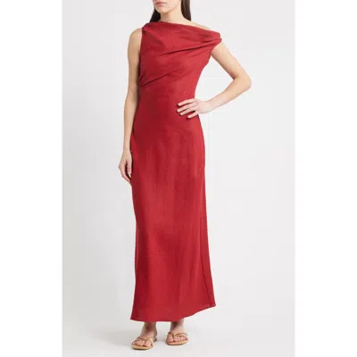Faithfull The Brand Suis Asymmetric Neck Midi Dress In Red