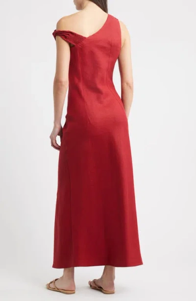 Faithfull The Brand Suis Asymmetric Neck Midi Dress In Red