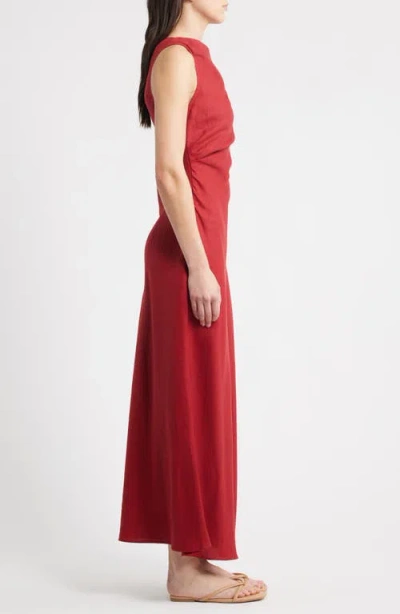 Faithfull The Brand Suis Asymmetric Neck Midi Dress In Red