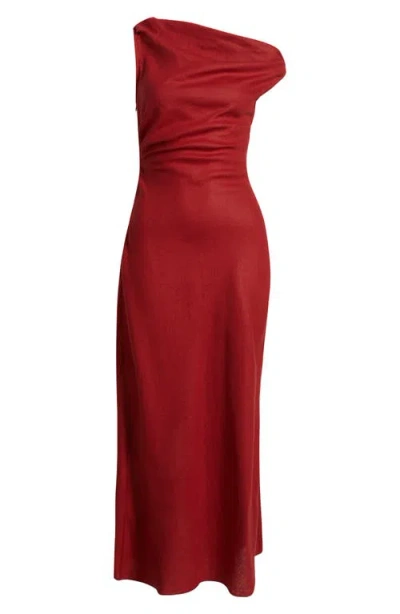 Faithfull The Brand Suis Asymmetric Neck Midi Dress In Red