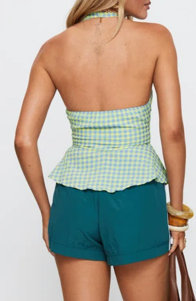 Princess Polly Becci Gingham Halter Peplum Top In Green