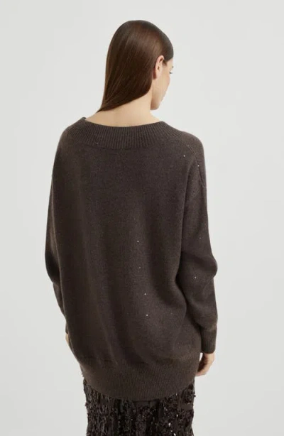 Brunello Cucinelli Cashmere And Silk Diamond Yarn Sweater In Brown