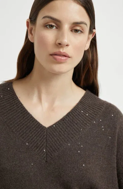 Brunello Cucinelli Cashmere And Silk Diamond Yarn Sweater In Brown