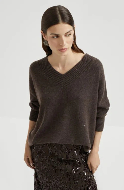 Brunello Cucinelli Cashmere And Silk Diamond Yarn Sweater In Brown