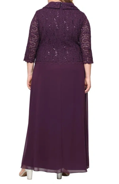 Alex Evenings Sequin Lace & Chiffon Cocktail Dress In Purple