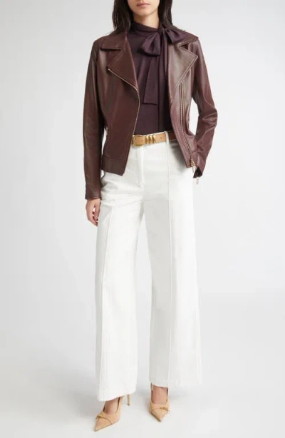 Eleventy Leather Moto Jacket In Brown