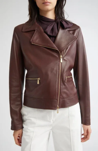 Eleventy Leather Moto Jacket In Brown