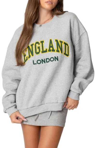 Edikted England Embroidered Fleece Sweatshirt In Gray