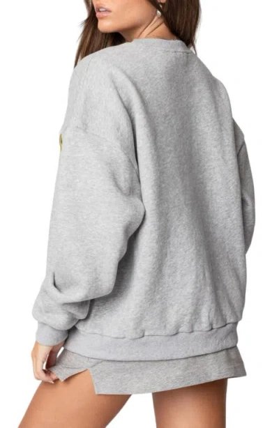 Edikted England Embroidered Fleece Sweatshirt In Gray