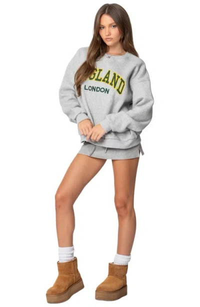 Edikted England Embroidered Fleece Sweatshirt In Gray