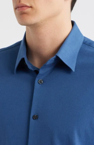 Theory Irving Structure Knit Button-up Shirt In Blue