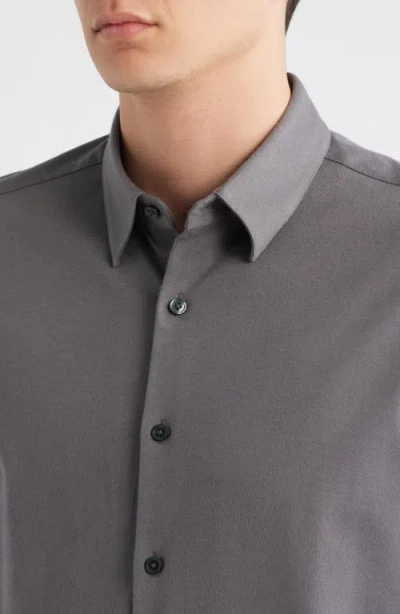 Theory Irving Structure Knit Button-up Shirt In Gray
