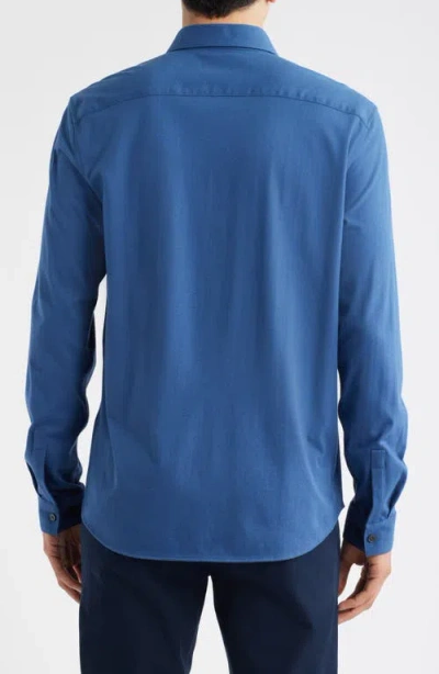 Theory Irving Structure Knit Button-up Shirt In Blue