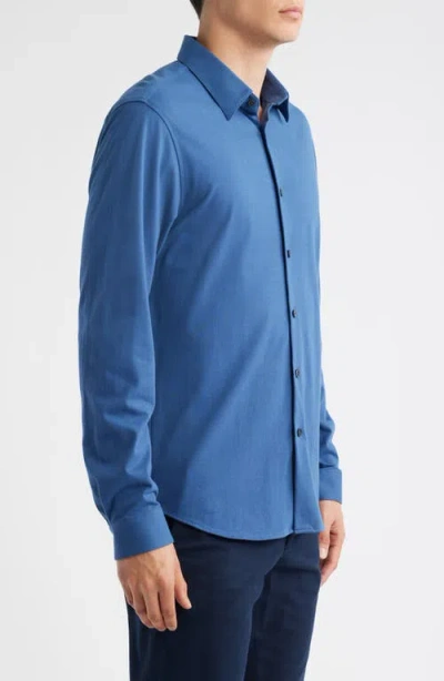 Theory Irving Structure Knit Button-up Shirt In Blue
