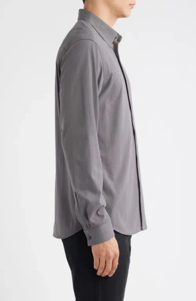 Theory Irving Structure Knit Button-up Shirt In Gray