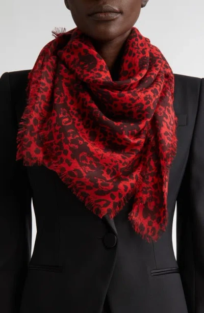 Alexander Mcqueen Mcqueen Leopard Skull Wool Fringe Scarf