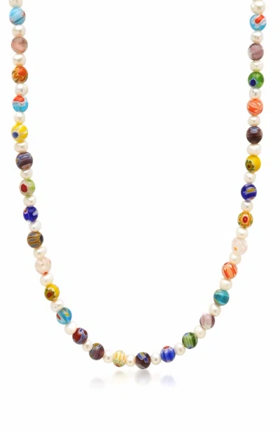 Nialaya Pearl Necklace With Hand-painted Glass Beads