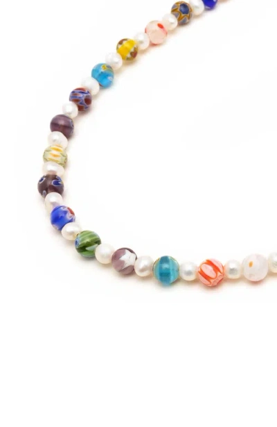 Nialaya Pearl Necklace With Hand-painted Glass Beads