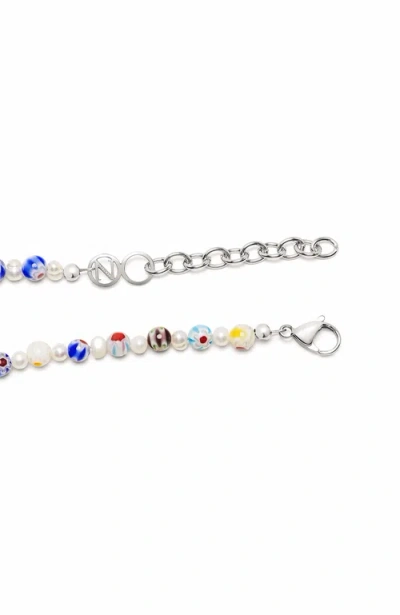 Nialaya Pearl Necklace With Hand-painted Glass Beads