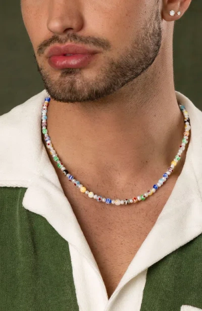 Nialaya Pearl Necklace With Hand-painted Glass Beads