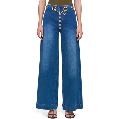 Cult Gaia Sydney Belted Grommet Wide Leg Pants In Blue