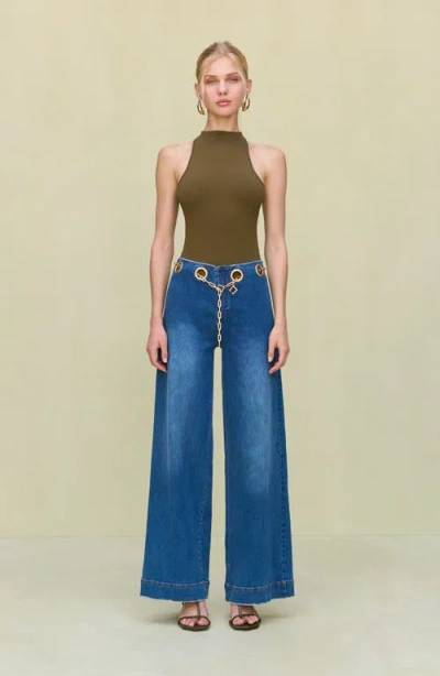 Cult Gaia Sydney Belted Grommet Wide Leg Pants In Blue