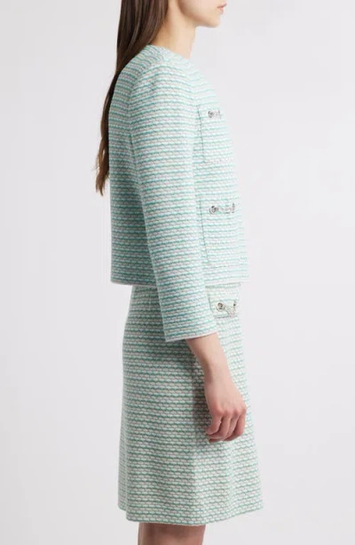 Ming Wang X Tanya Foster Heritage Fit Textured Stitch Knit Jacket In Green
