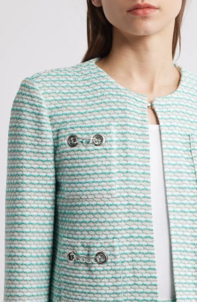 Ming Wang X Tanya Foster Heritage Fit Textured Stitch Knit Jacket In Green