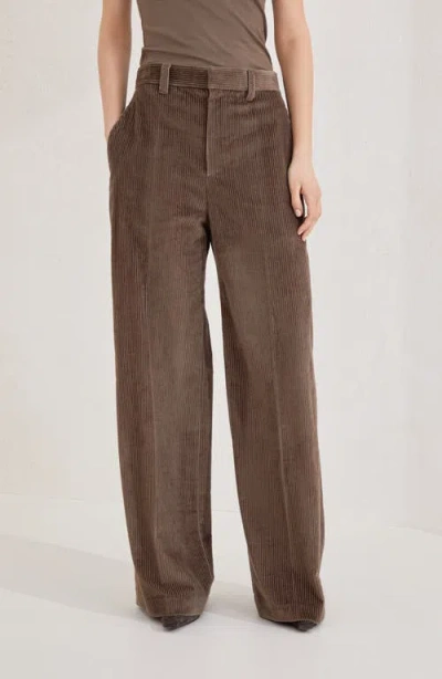 Brunello Cucinelli Women Corduroy Loose Pants With Monili